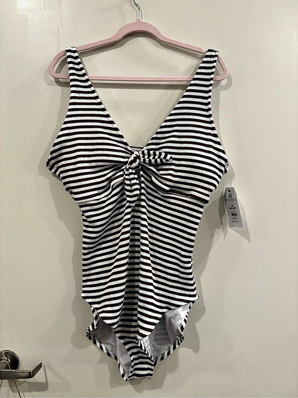 Time and Tru Striped One-Piece Swimsuit in Brown & White 3X NWT